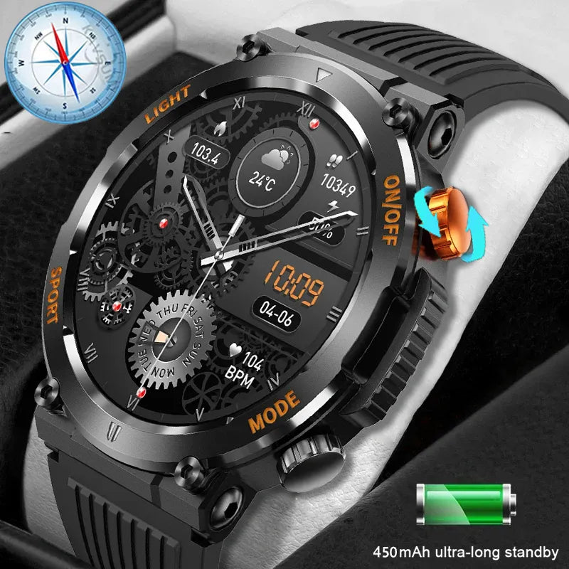 TreasureTech 2023: Men's Outdoor Smartwatch - 1.46" Display, Heart Rate & Sleep Tracker, 100+ Sports Modes & Compass
