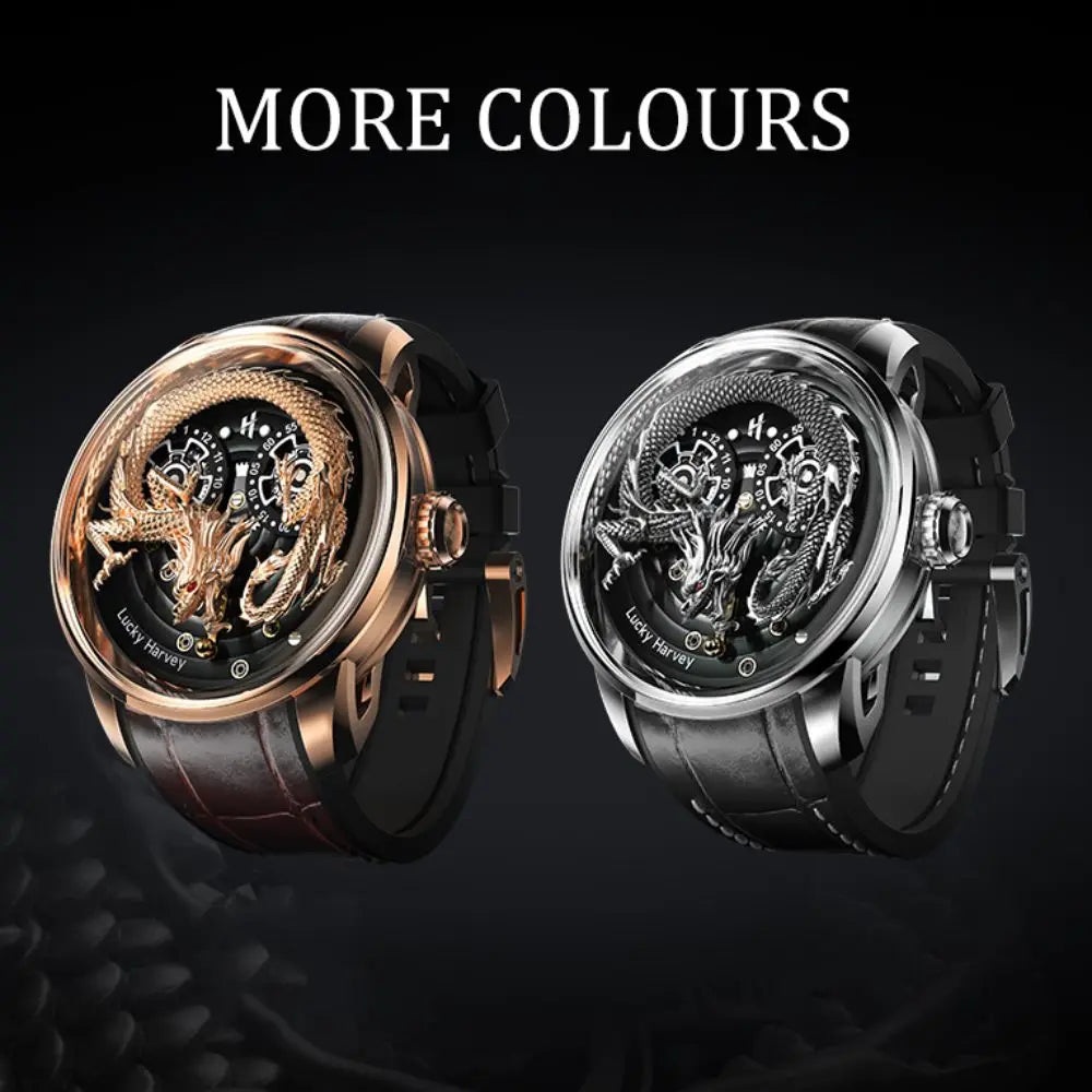 Treasures Chinese Dragon: Sapphire Depths 3D Engraved Complex Automatic Timepiece - Waterproof Elegance Unleashed