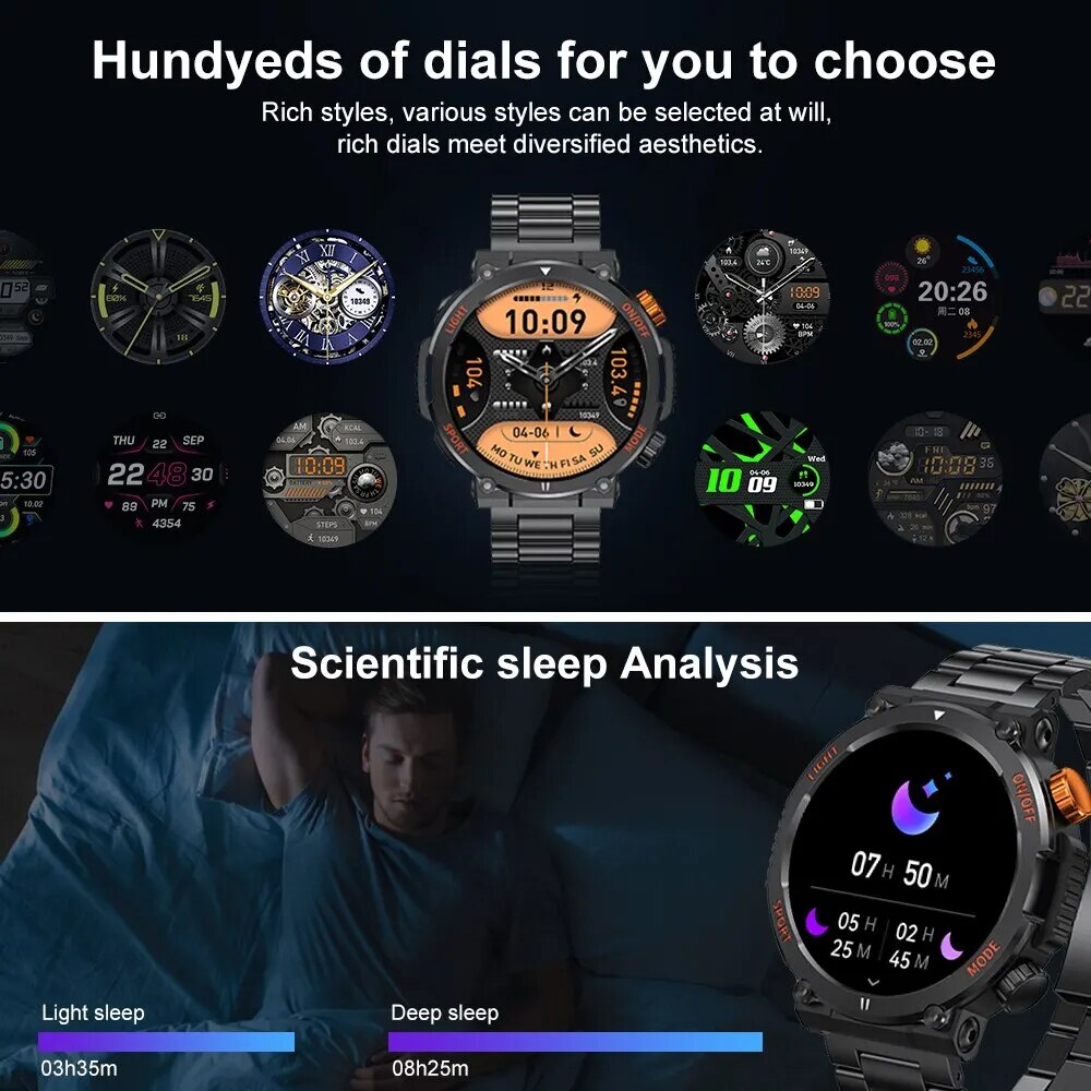 TreasureTech 2023: Men's Outdoor Smartwatch - 1.46" Display, Heart Rate & Sleep Tracker, 100+ Sports Modes & Compass