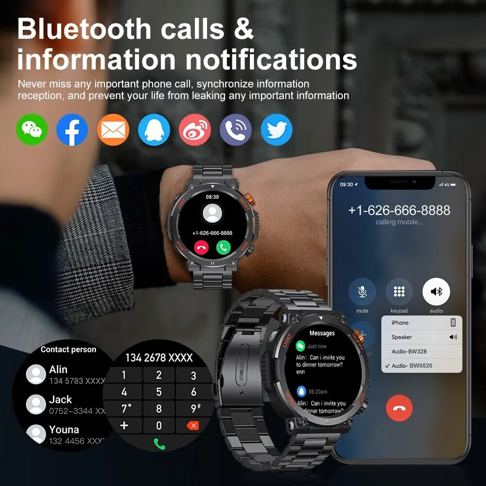 TreasureTech 2023: Men's Outdoor Smartwatch - 1.46" Display, Heart Rate & Sleep Tracker, 100+ Sports Modes & Compass