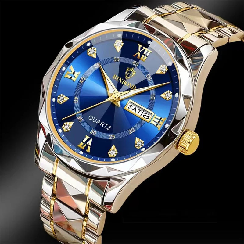 Elite TimeMaster: Premium Stainless Steel Quartz - Waterproof Date & Week Fashion Wristwatch