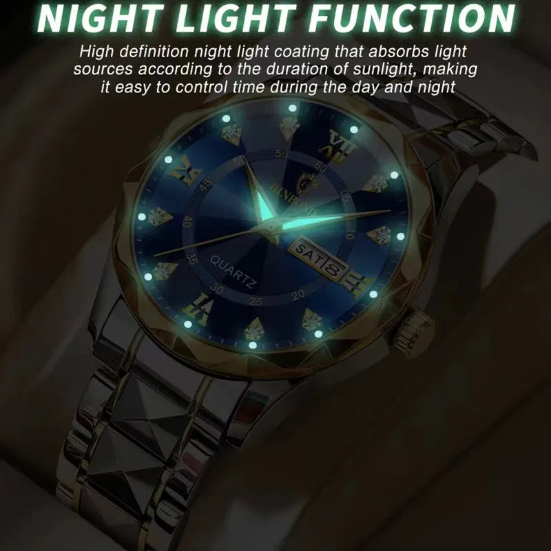 Elite TimeMaster: Premium Stainless Steel Quartz - Waterproof Date & Week Fashion Wristwatch