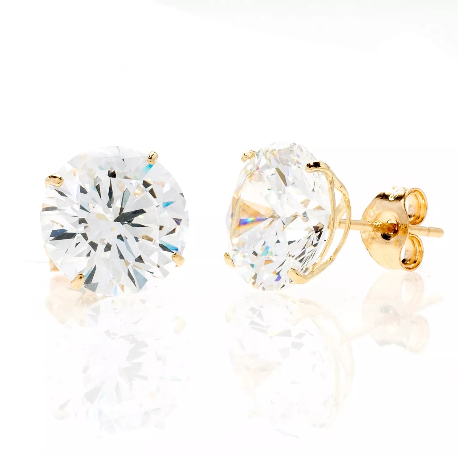 14K Yellow Gold Simulated Round Diamond Stud Earrings